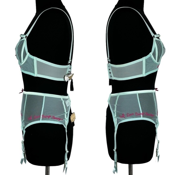 FELICITY HAYWARD LONGLINE SELF LOVE CURVE BRA GARTER BELT MINT LINGERIE SET - Picture 6 of 15